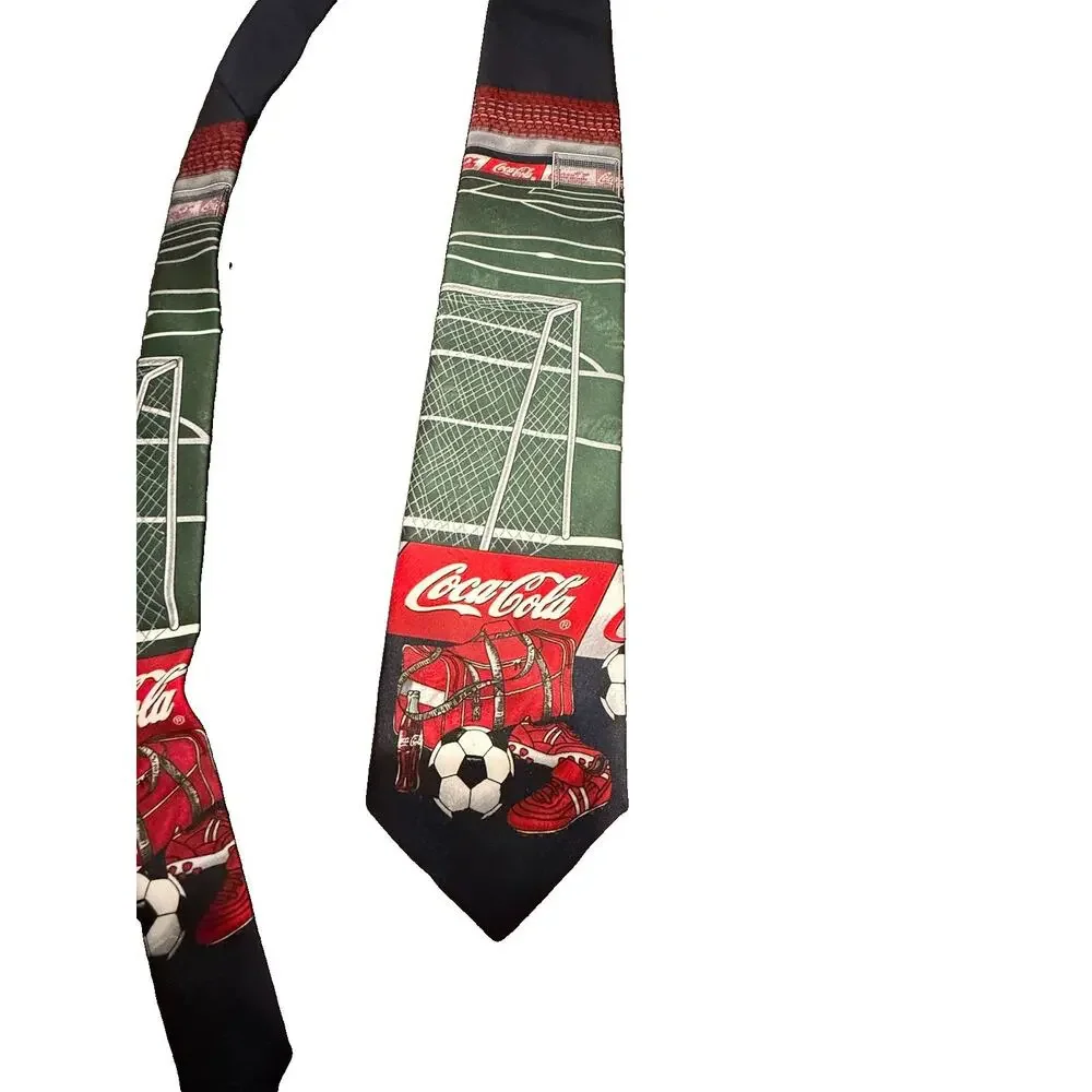 Vintage Coca Cola Soccer Necktie Men’s Coke Football Goal Cleats Novelty Tie